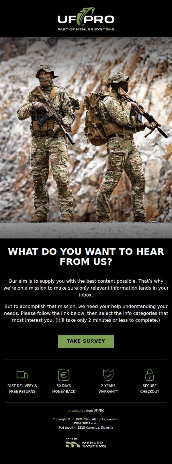 Help us send you more relevant intel email from UF PRO screenshot