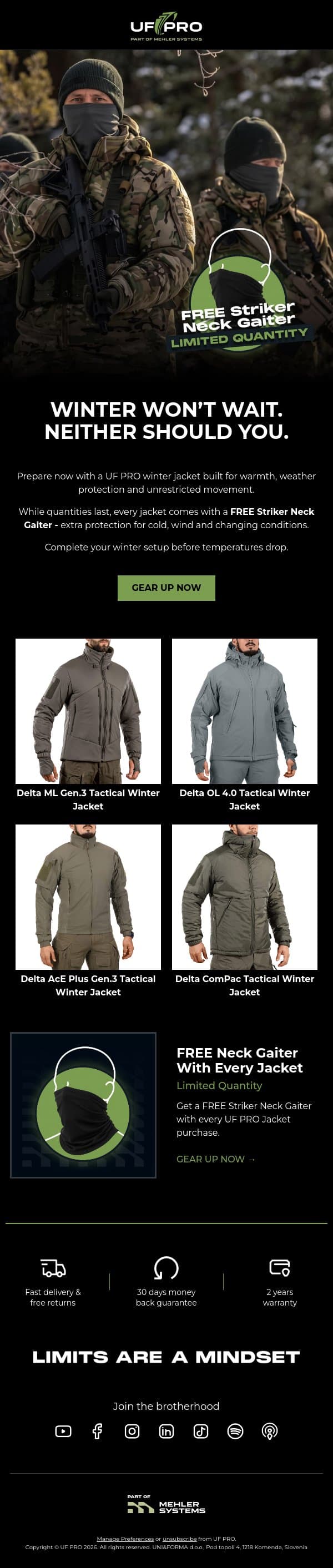 Get Ready Before the Temperature Drops ❄️ email from UF PRO screenshot