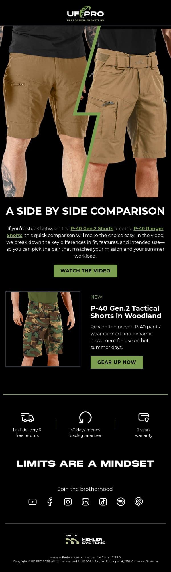 Which P-40 Shorts Should You Choose? email from UF PRO screenshot