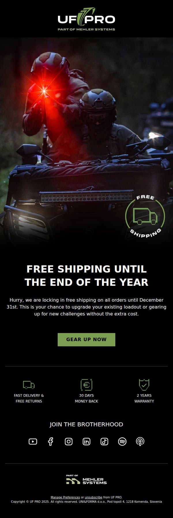 Hurry, FREE SHIPPING Ends Soon ⏰ email from UF PRO screenshot