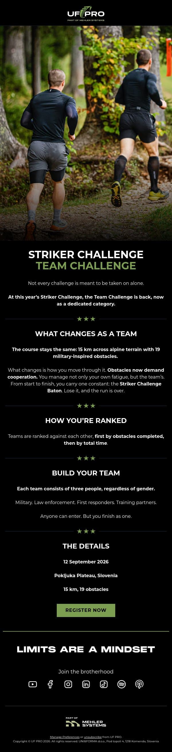 Team Challenge returns to Striker Challenge 2026 email from UF PRO screenshot