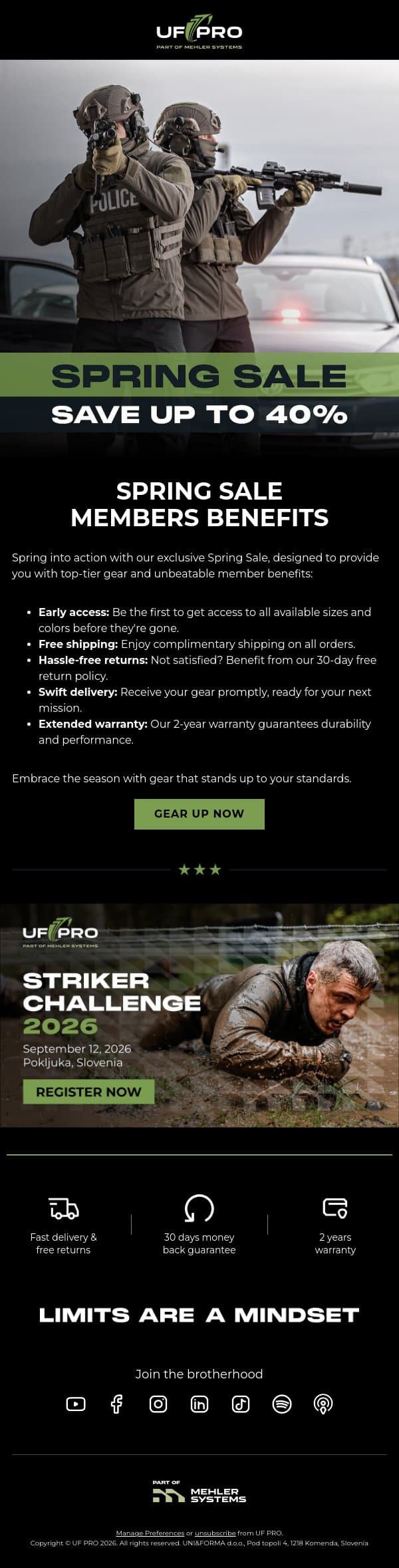 Gear Up With Confidence email from UF PRO screenshot