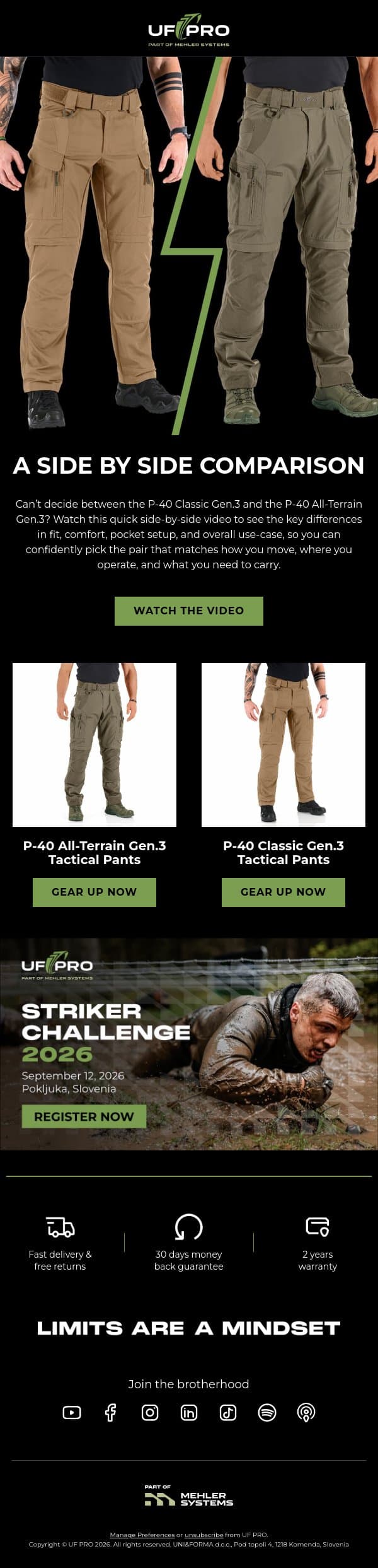 P-40 Classic vs All-Terrain: Which fits your mission? email from UF PRO screenshot