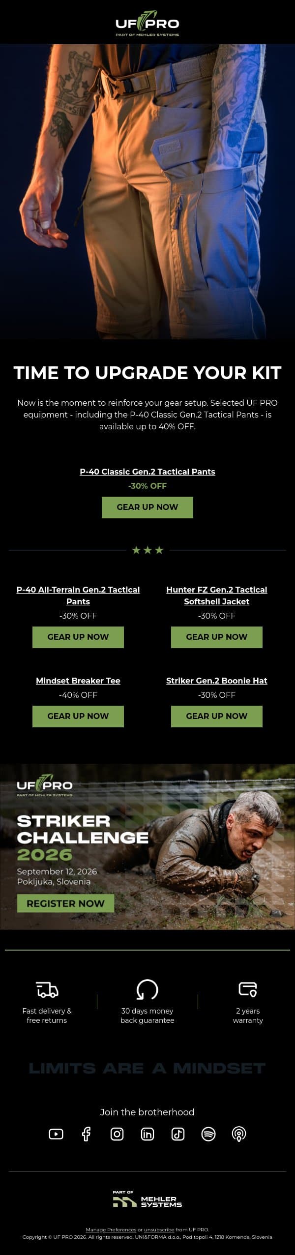 Mission-Ready Gear. Now Up to 40% OFF. 👀 email from UF PRO screenshot