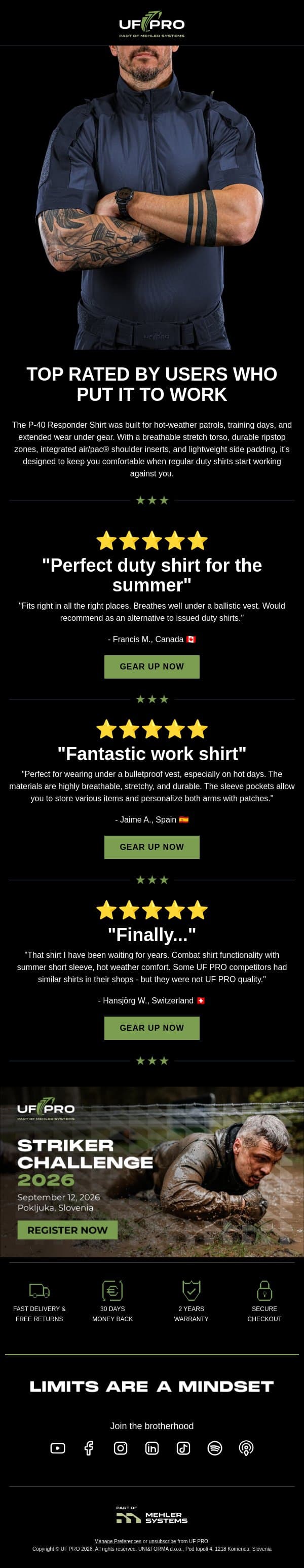 P-40 Responder Shirt: First Reviews Are In email from UF PRO screenshot