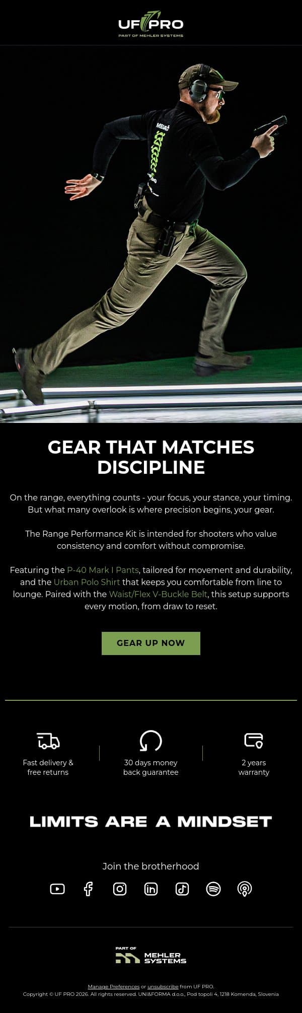 Every Shot Starts with What You Wear email from UF PRO screenshot