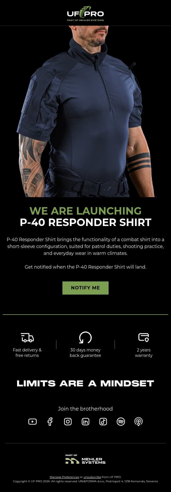 🚨 LANDING SOON: P-40 Responder Shirt email from UF PRO screenshot