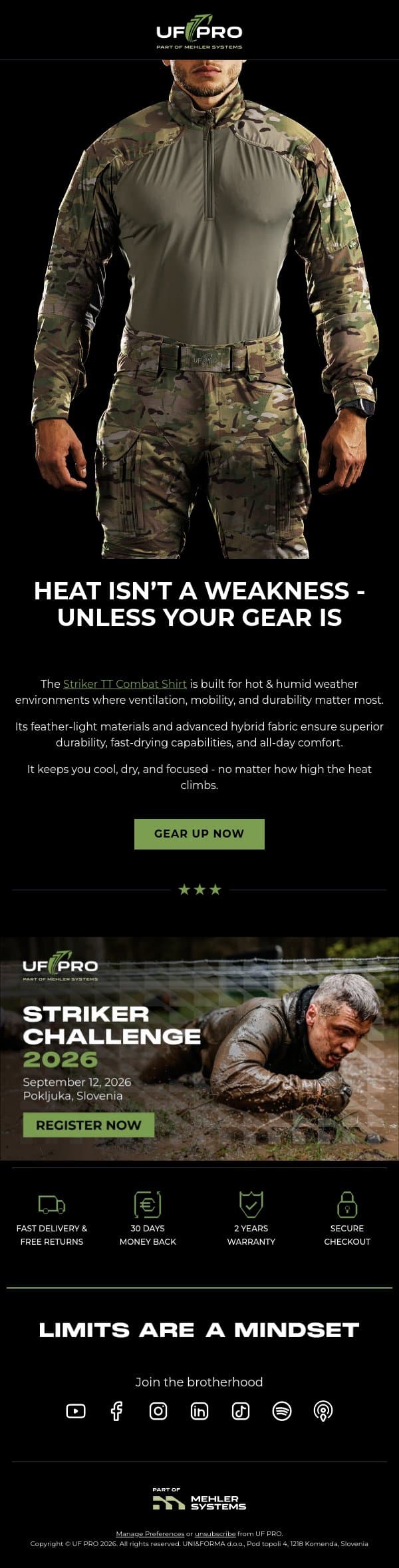 Engineered for heat & humidity email from UF PRO screenshot