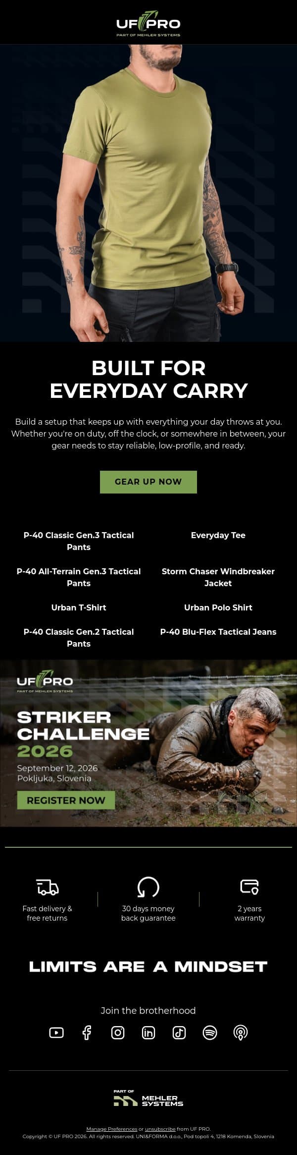 Gear Built For Everyday Carry email from UF PRO screenshot