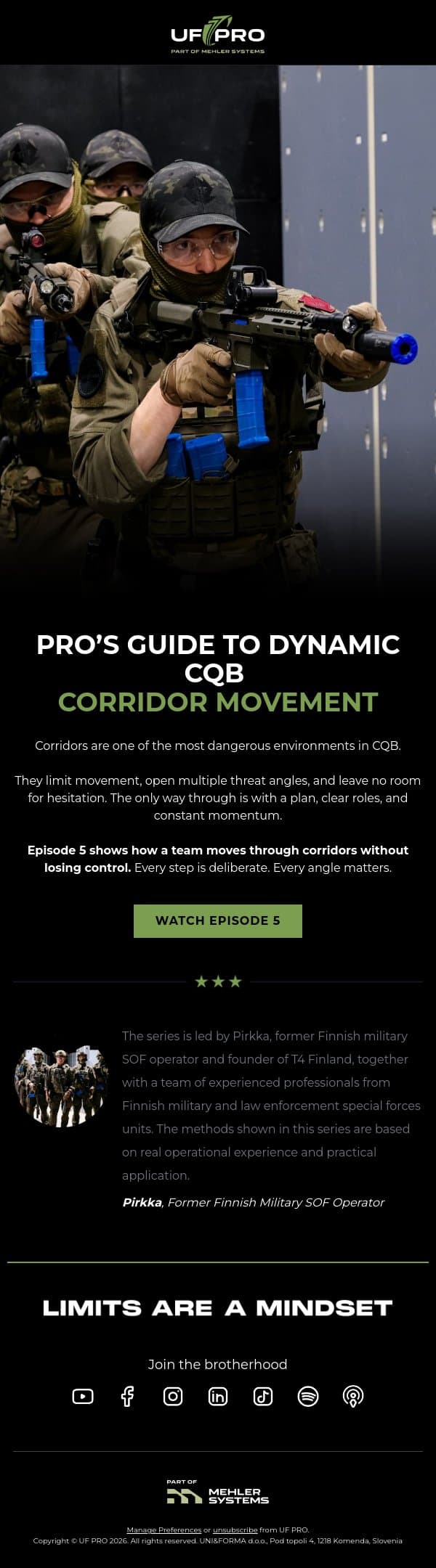 Why Corridors Are Dangerous in CQB email from UF PRO screenshot