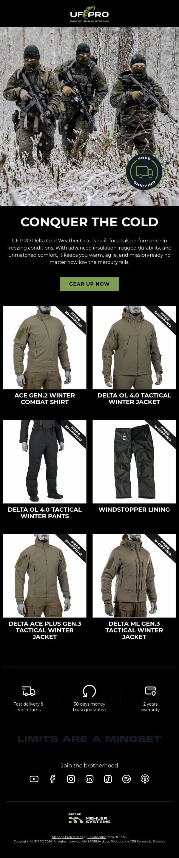 Gear up with UF PRO Delta Cold Weather Gear. email from UF PRO screenshot