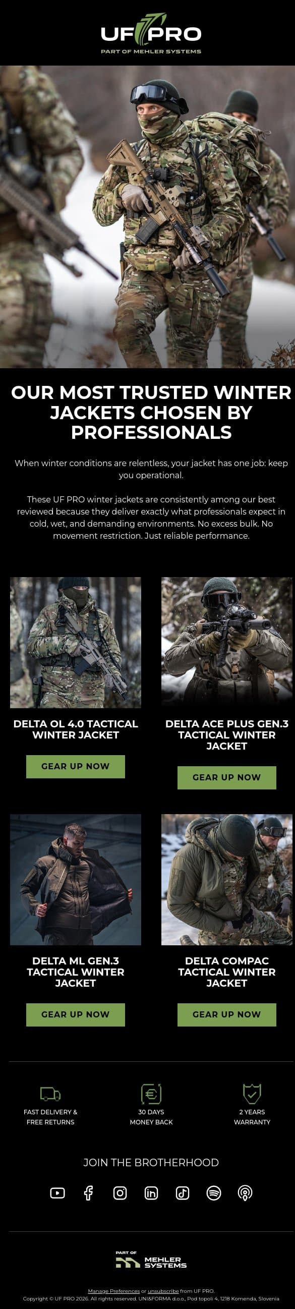Gear Up With Our Best-Reviewed Winter Tactical Jackets email from UF PRO screenshot