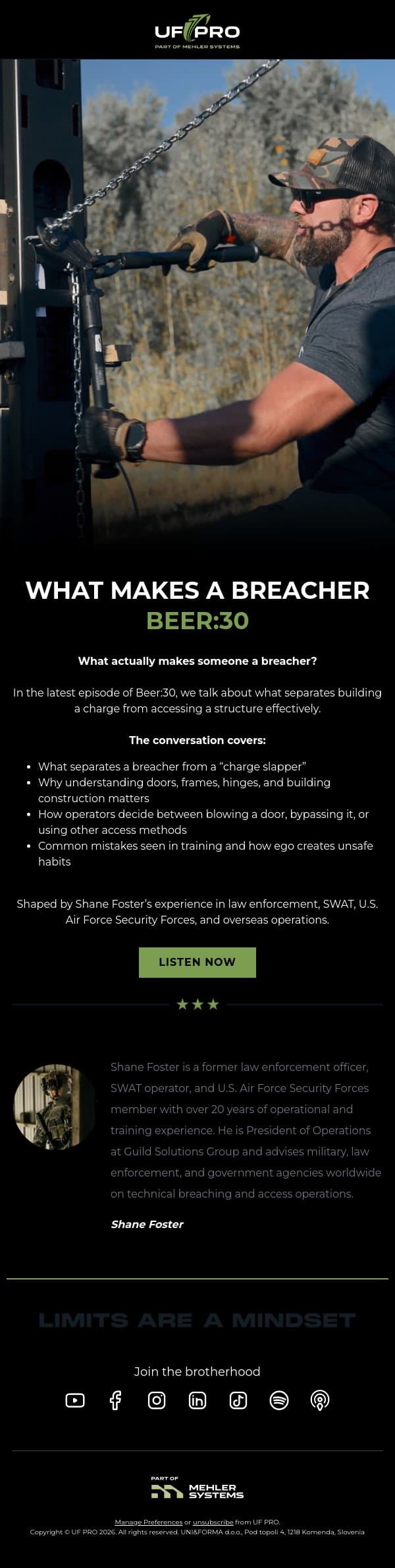 What Makes a Breacher email from UF PRO screenshot