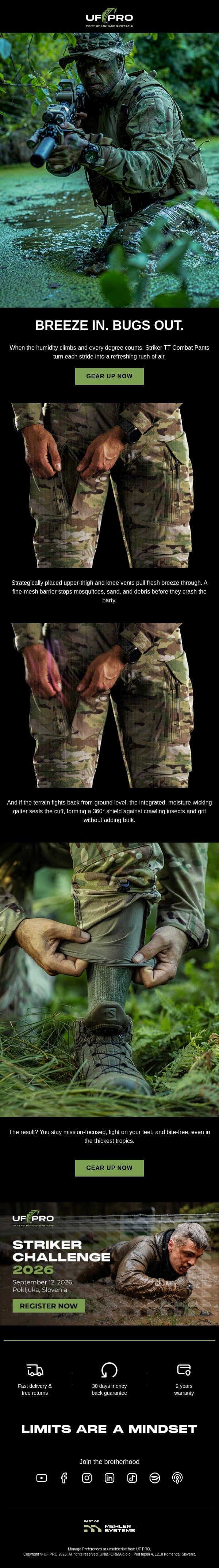 What if Your Combat Pants Could Breathe and Block Insects? email from UF PRO screenshot