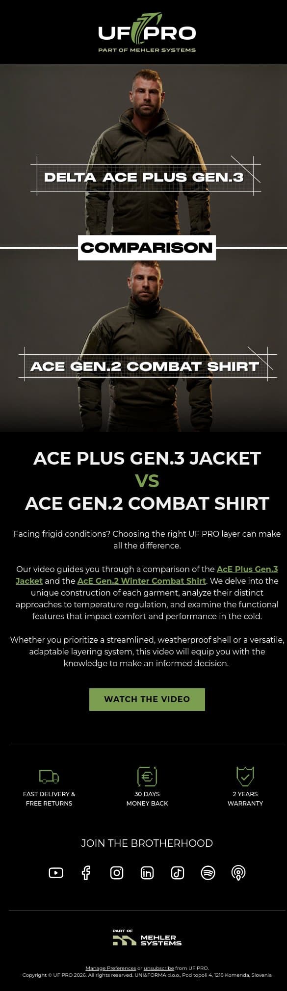 Choose the Right Layer for Winter Missions email from UF PRO screenshot