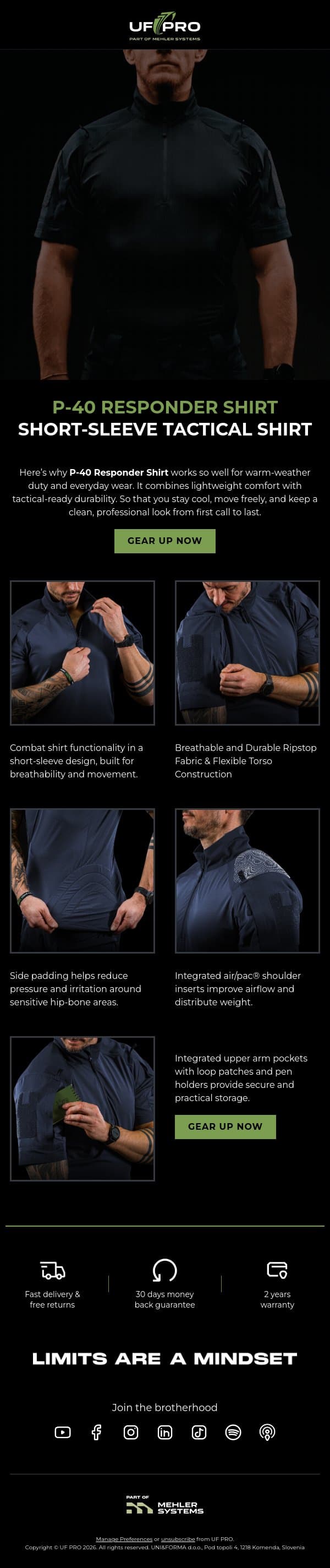 P-40 Responder Shirt: A Quick Feature Overview email from UF PRO screenshot