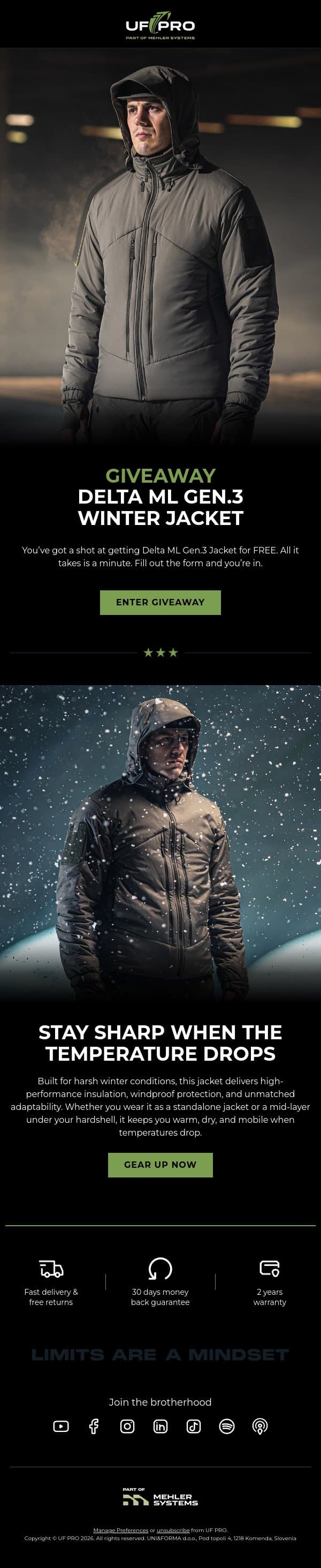 GIVEAWAY: Win the Delta ML Gen.3 Winter Jacket 🔥 email from UF PRO screenshot