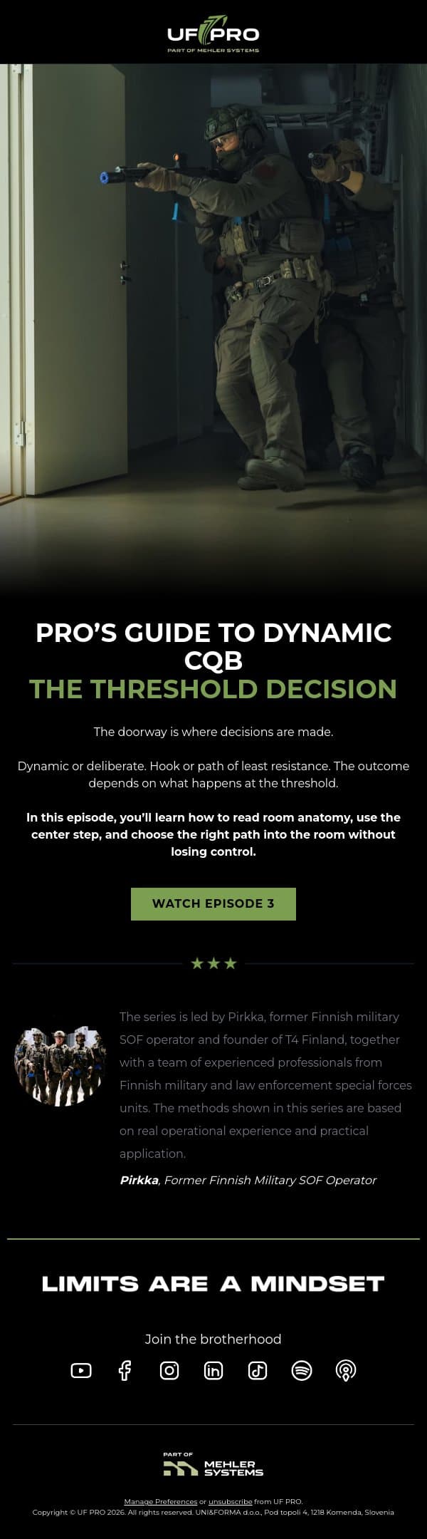 CQB Threshold Explained email from UF PRO screenshot