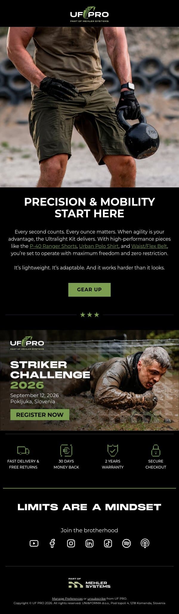 Experience Lightweight Performance Today! email from UF PRO screenshot