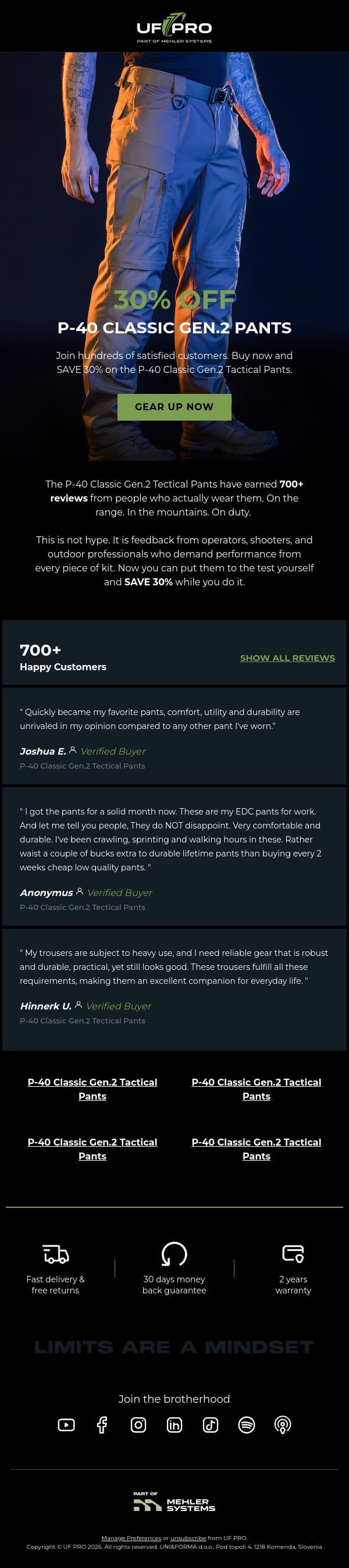 👀 30% OFF on P-40 Classic Gen.2 Tactical Pants email from UF PRO screenshot