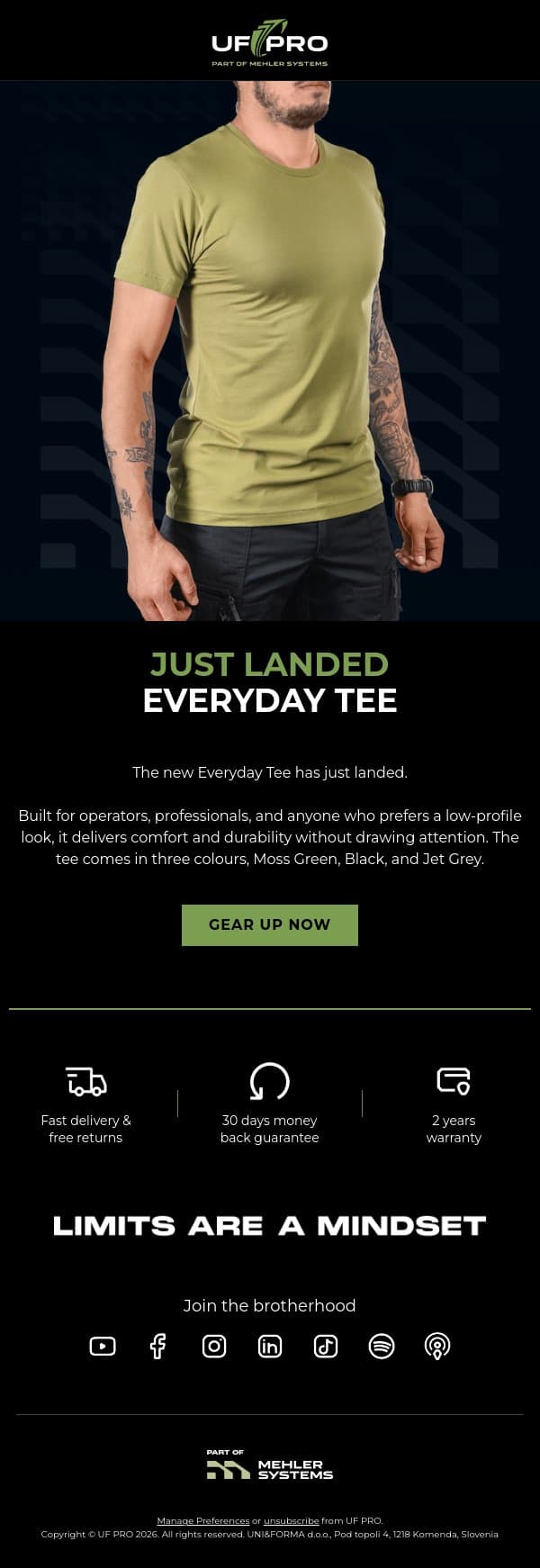 📣 JUST LANDED: The New Everyday Tee email from UF PRO screenshot