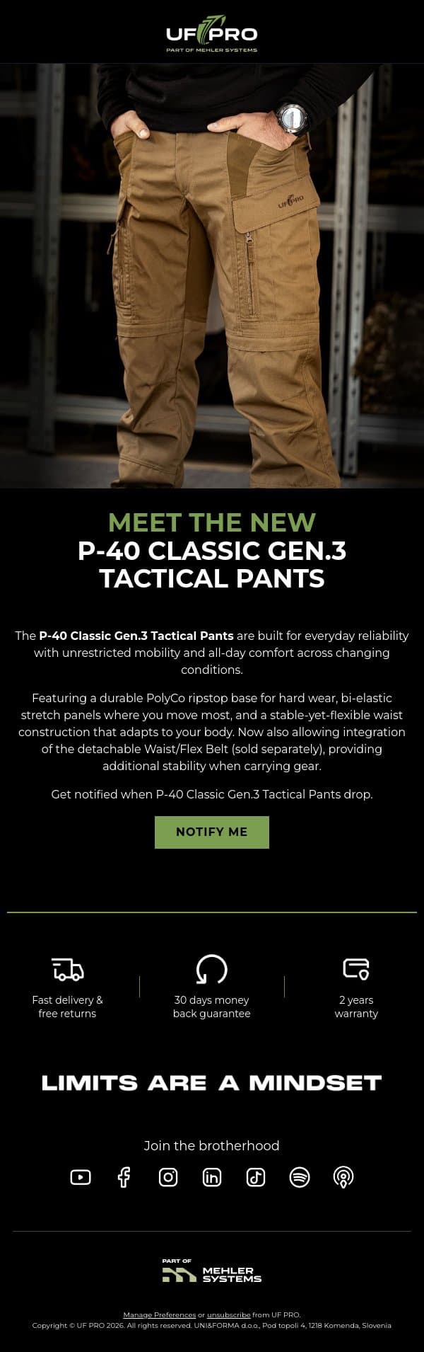🚨 LANDING SOON: P-40 Classic Gen.3 Tactical Pants email from UF PRO screenshot