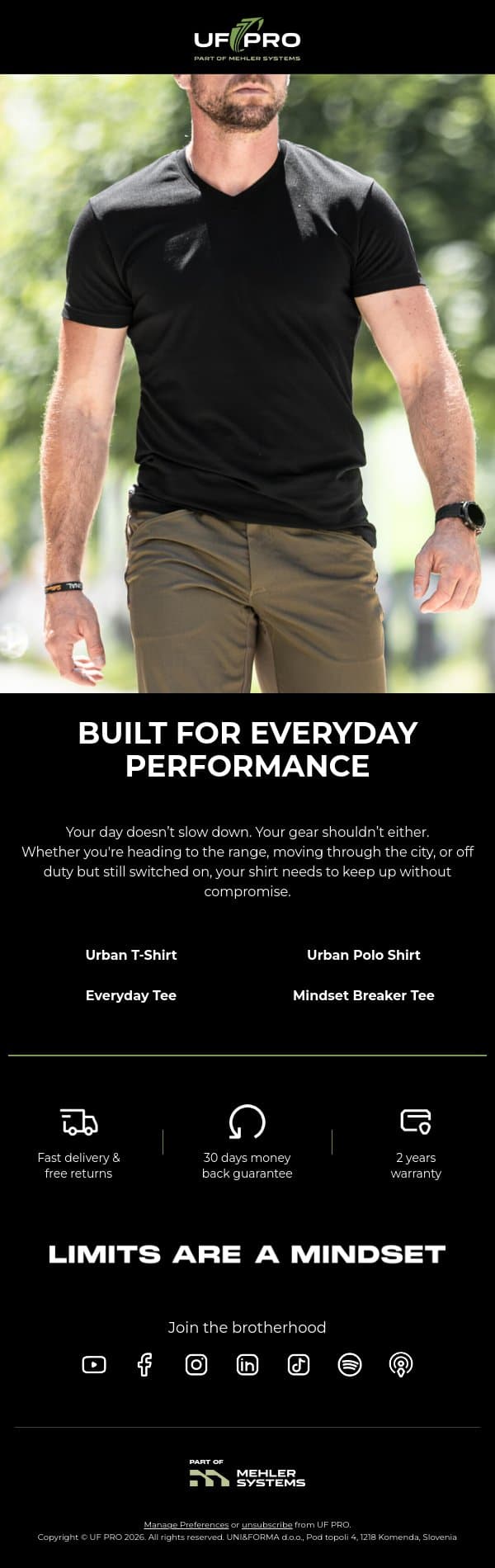 The Only Shirts You'll Need email from UF PRO screenshot