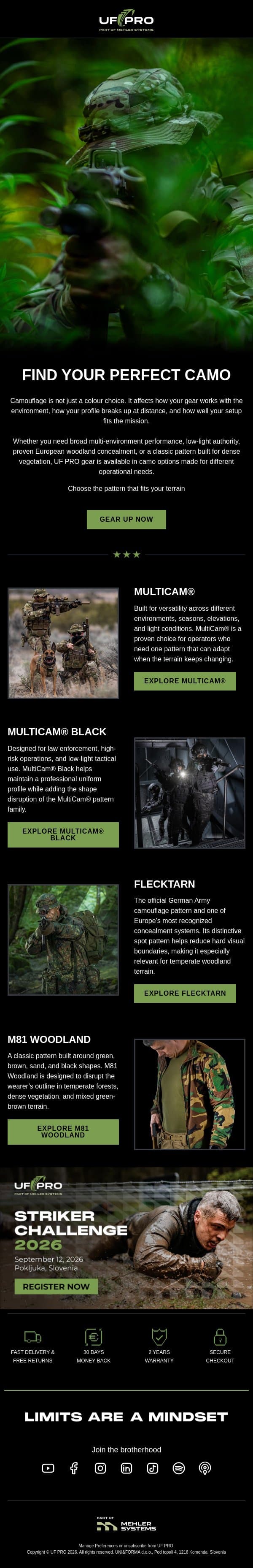 Find your go-to camo email from UF PRO screenshot