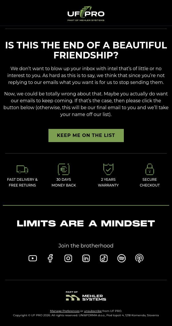 Don’t let this be the end email from UF PRO screenshot