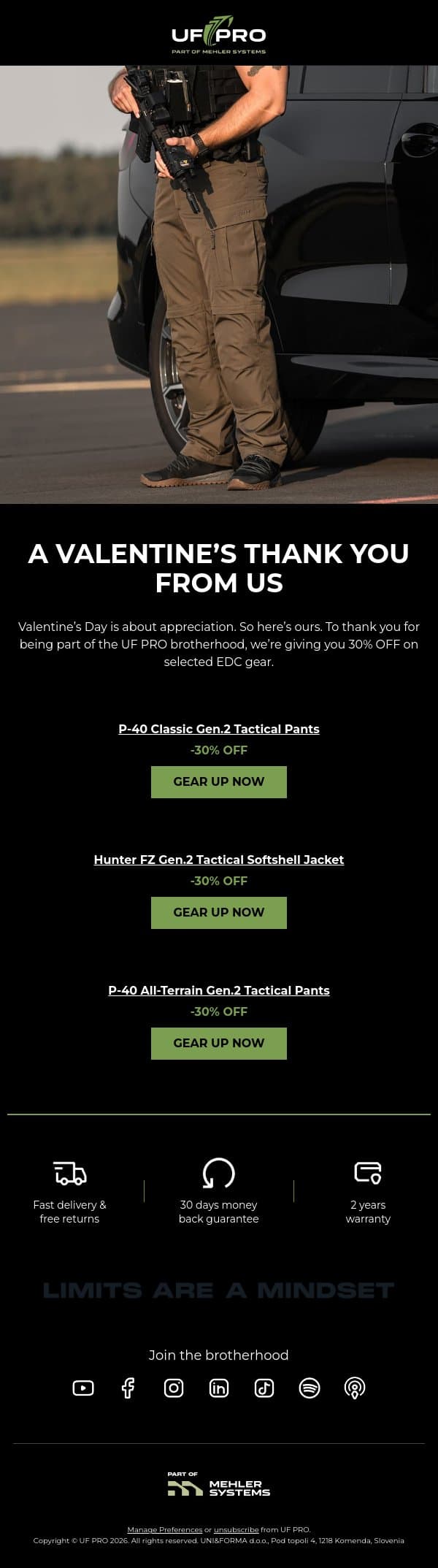 Selected EDC Gear 30% OFF email from UF PRO screenshot