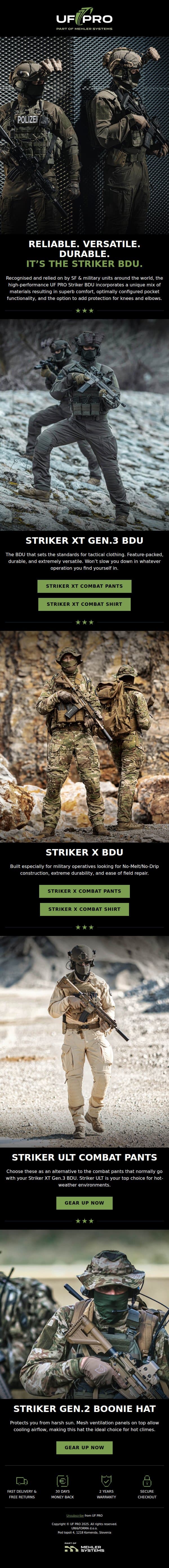 Striker BDU—top choice of the elite email from UF PRO screenshot