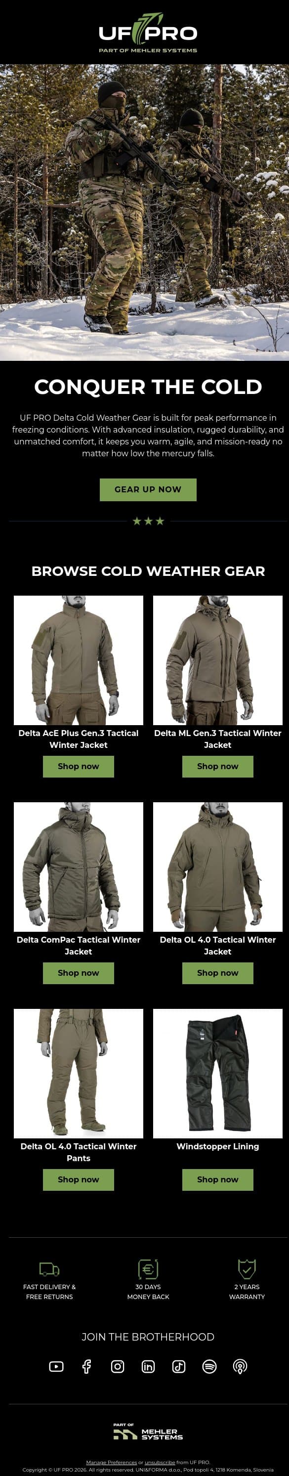 Don’t let the cold stop you email from UF PRO screenshot