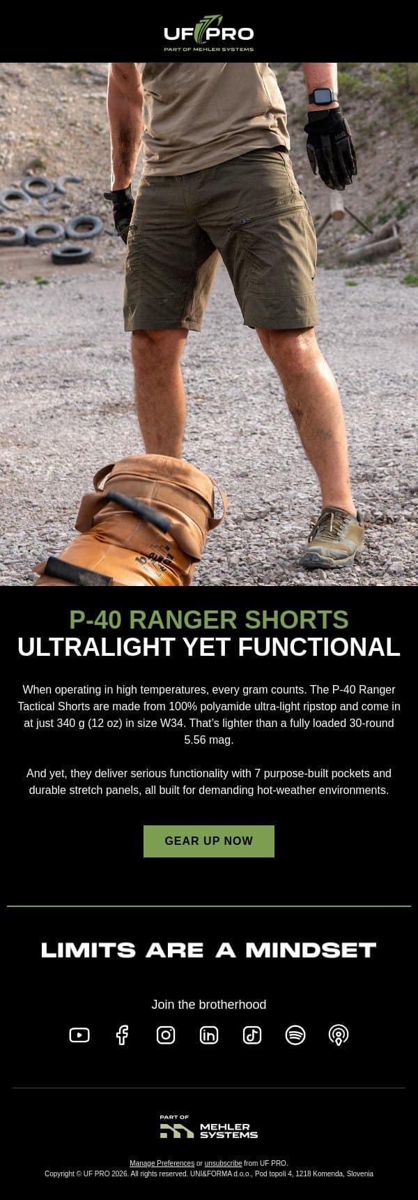 Built lighter than your loaded mag email from UF PRO screenshot