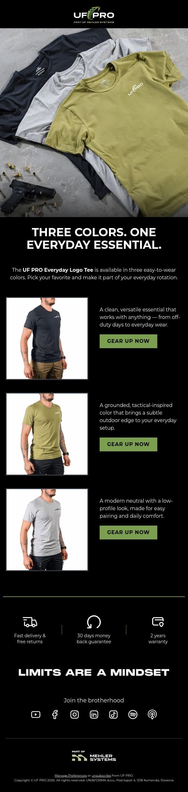 Your Everyday Logo Tee, Your Color email from UF PRO screenshot