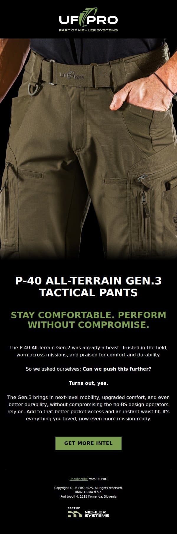 We didn’t really believe we could improve these pants email from UF PRO screenshot