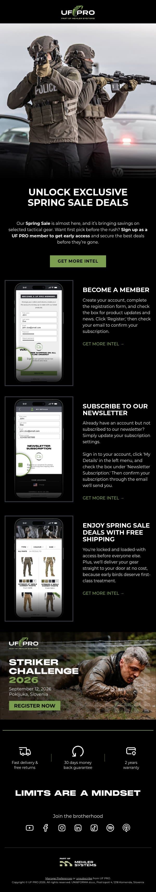 Spring Sale is on the Horizon email from UF PRO screenshot
