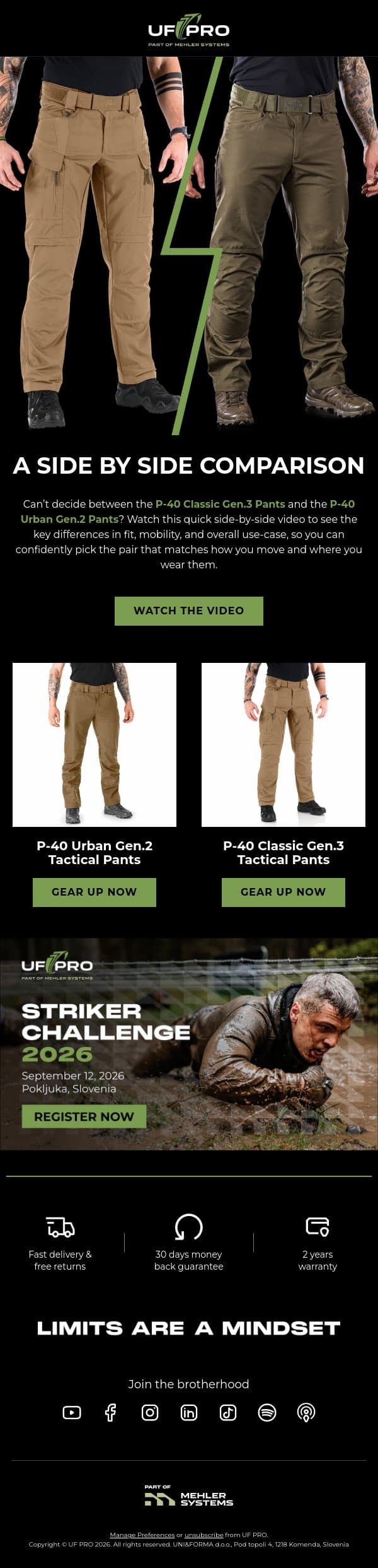 P-40 Classic Gen.3 vs Urban Gen.2: Which wins for you? email from UF PRO screenshot