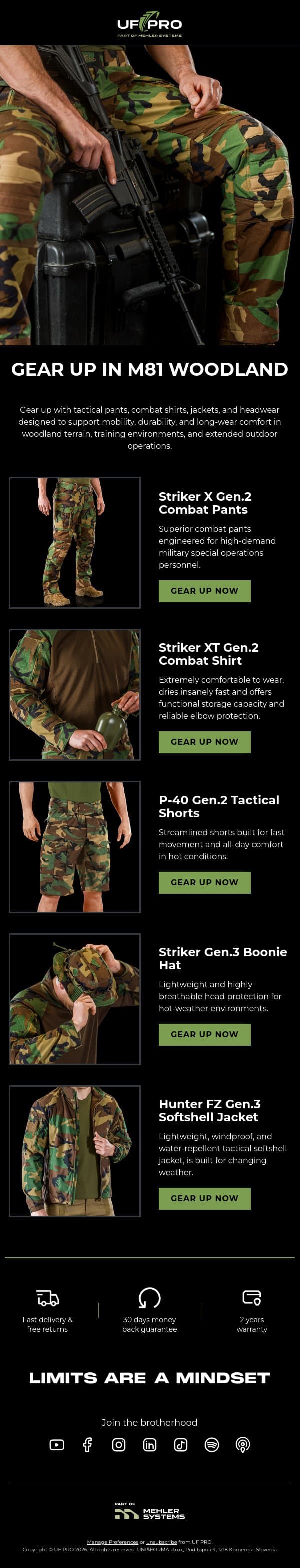 Gear Up in M81 Woodland 👀 email from UF PRO screenshot