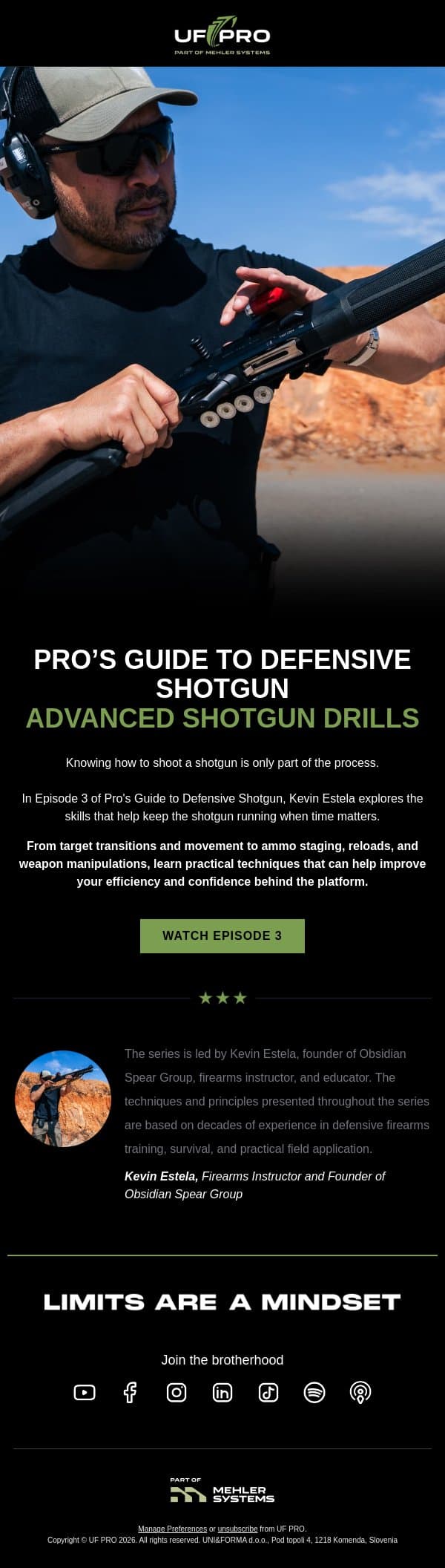 Advanced Shotgun Drills email from UF PRO screenshot