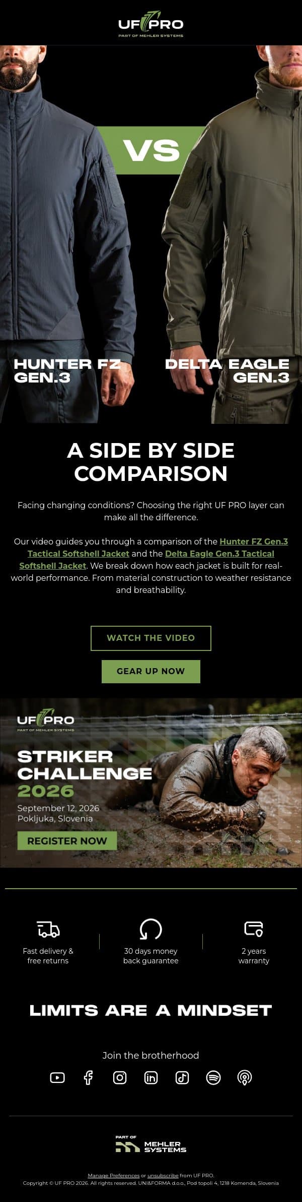 Which Softshell Fits Your Mission? email from UF PRO screenshot