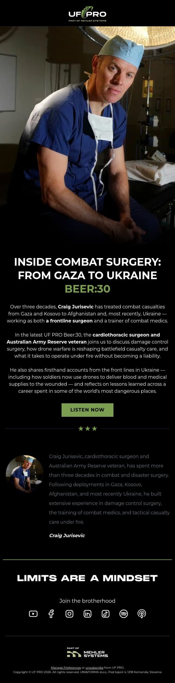 Inside Combat Surgery: From Gaza to Ukraine email from UF PRO screenshot