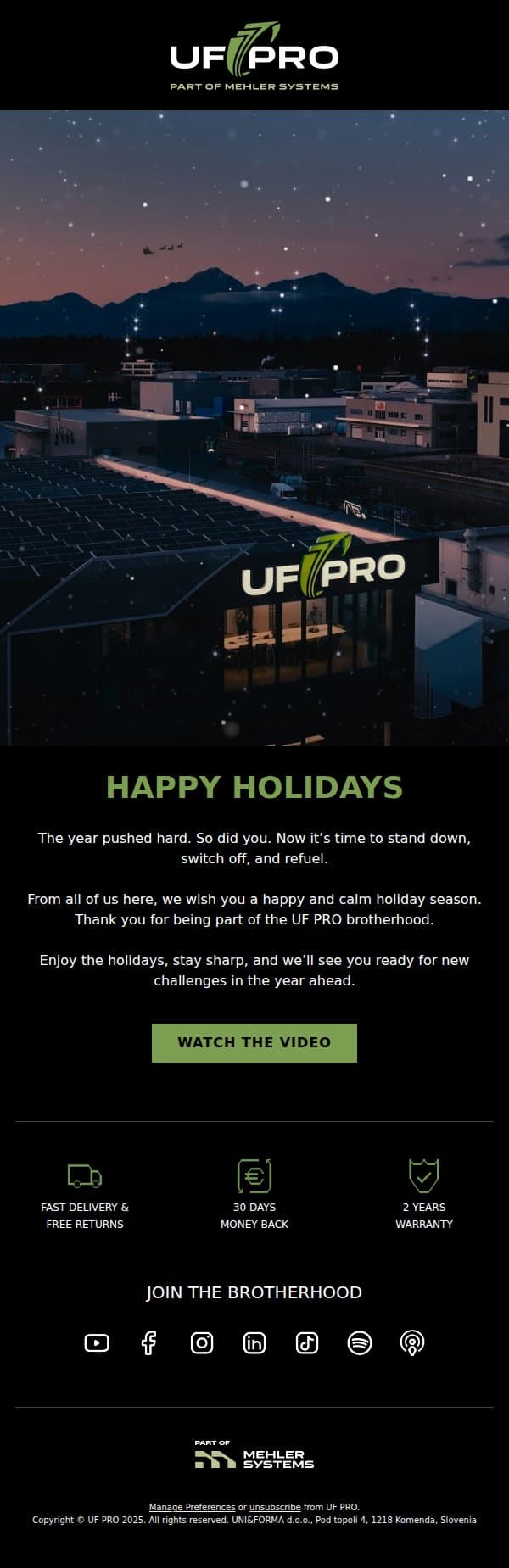 Happy Holidays from the UF PRO Team email from UF PRO screenshot