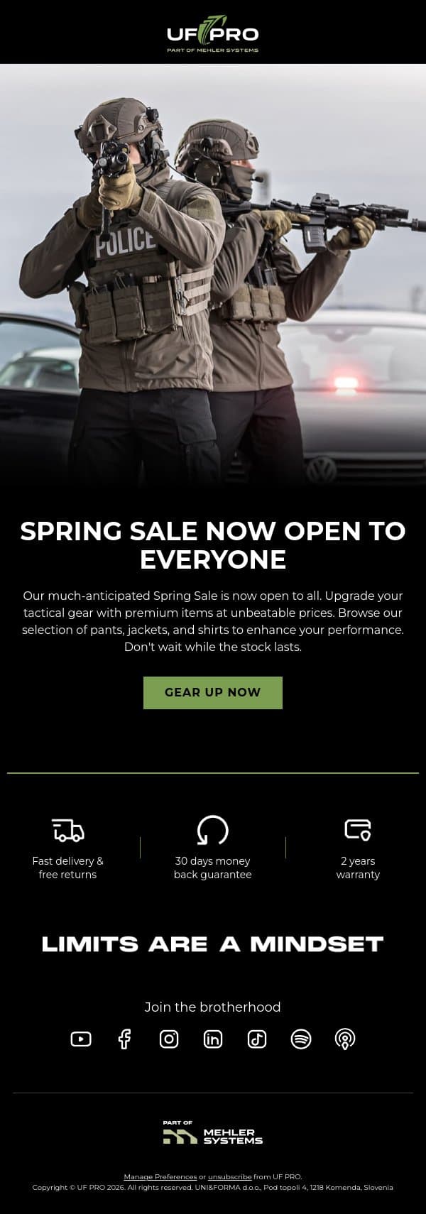 📣 Spring Sale in Now Open to All email from UF PRO screenshot