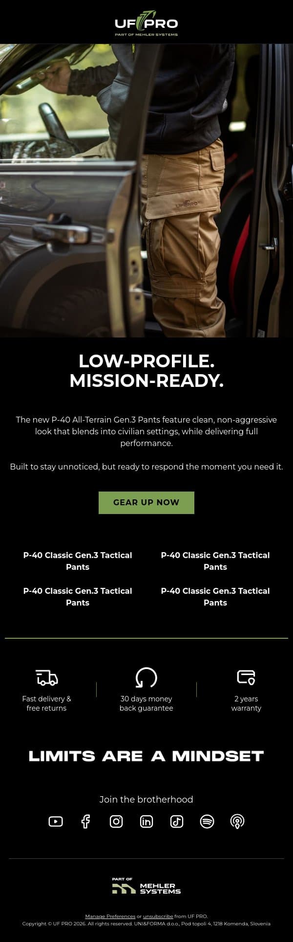 LOW-PROFILE. MISSION-READY. email from UF PRO screenshot