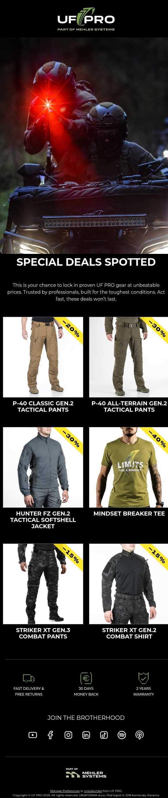 Upgrade your loadout for less email from UF PRO screenshot
