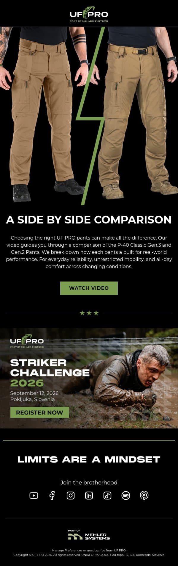 Which P-40 Classic Pants Fits Your Mission? email from UF PRO screenshot