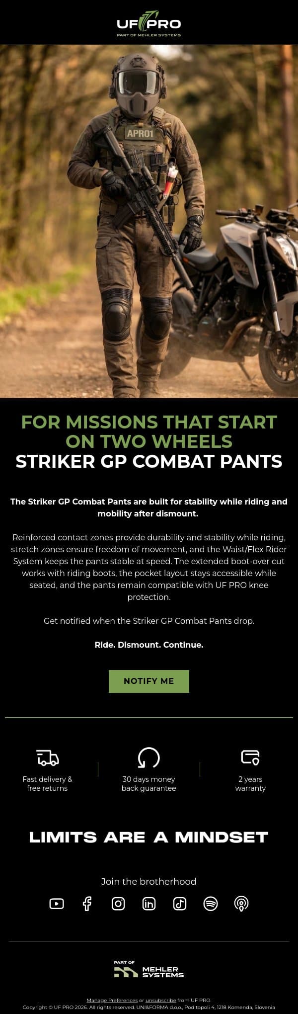 🏍️ LANDING SOON: Striker GP Combat Pants email from UF PRO screenshot