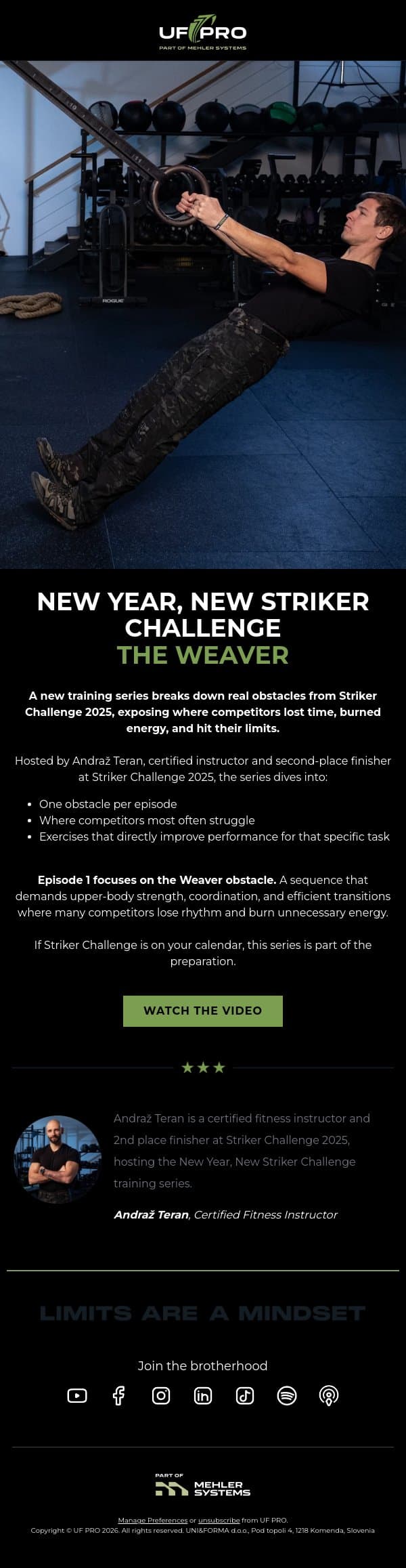 Start training for the obstacles email from UF PRO screenshot