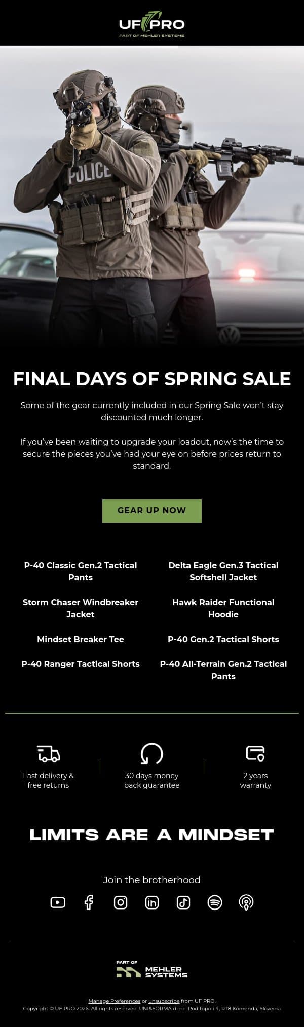 📣 Spring Sale Ends Soon email from UF PRO screenshot