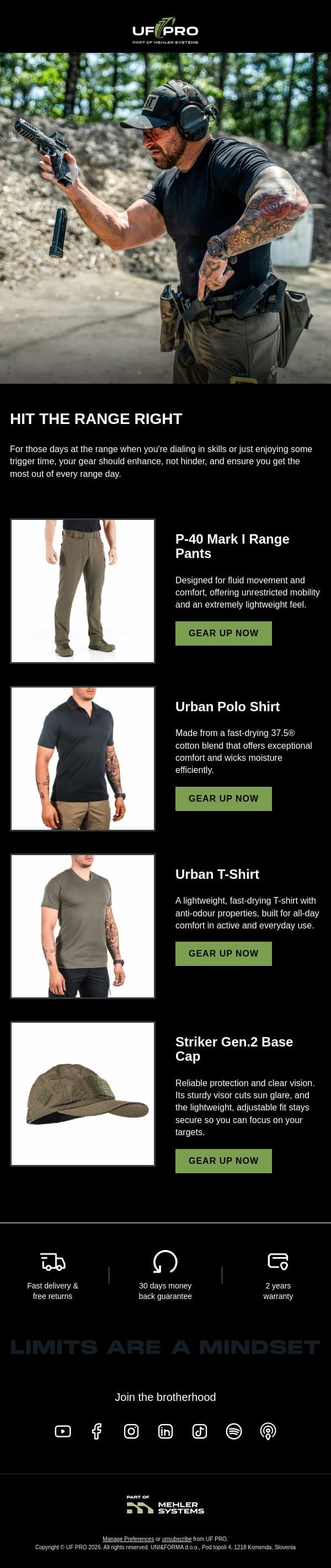 Hit the Range Right email from UF PRO screenshot